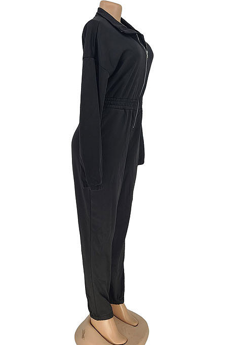 Women Solid Color Zipper Thick High Waist Bodycon Jumpsuits AL198
