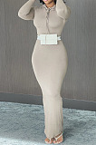 Casual Simple Pure Color High Elastic Cotton Blend Hooded Dress BN9314