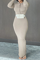 Casual Simple Pure Color High Elastic Cotton Blend Hooded Dress BN9314