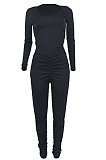 Fashion Women Shirred Detail Sexy Solid Color Pants Sets ED1103