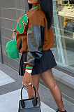 Letters Embroidery PU Leather Spliced Women's Baseball Jacket Coat DN8652