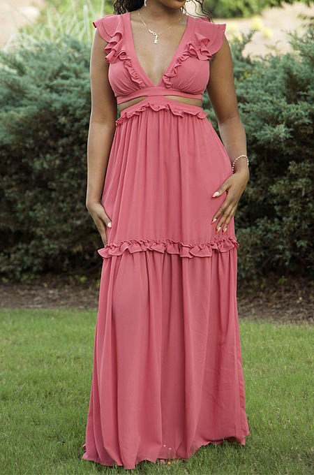 Sexy New Elegant Ruffle V Neck Back Bandage For Party Dress RMH8939