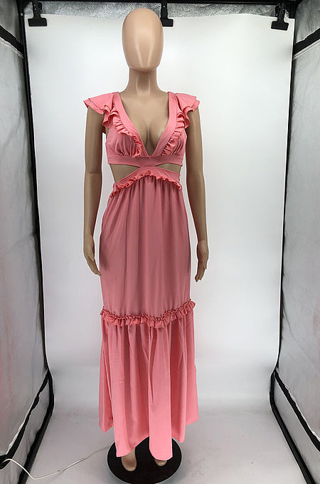 Sexy New Elegant Ruffle V Neck Back Bandage For Party Dress RMH8939