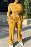 Autumn Winter Velvet Solid Color Zipper Casual Pants Sets BYQ3215