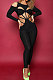 Sexy Night Club Long Sleeve Bandage Hollow Out Solid Color Bodycon Jumpsuits DN8046