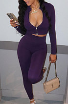 Milk Silk Double Zipper Bodycon Pure Color Pants Sets AGY68538