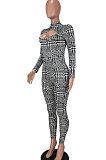 Euramerican Women Sexy Plaid Hollow Out Backless Bodycon Jumpsuits AL200