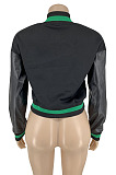 Letters Embroidery PU Leather Spliced Women's Baseball Jacket Coat DN8652