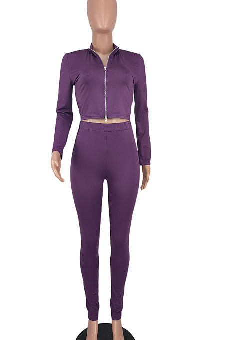 Milk Silk Double Zipper Bodycon Pure Color Pants Sets AGY68538