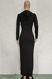 Casual Simple Pure Color High Elastic Cotton Blend Hooded Dress BN9314