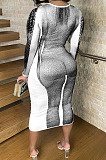 Wholesale New Design Printed Long Sleeve Round Neck Slim Fitting Dress F88405