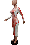 Wholesale New Design Printed Long Sleeve Round Neck Slim Fitting Dress F88405