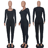 Fashion Women Shirred Detail Sexy Solid Color Pants Sets ED1103
