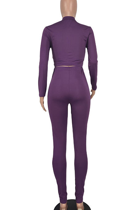 Milk Silk Double Zipper Bodycon Pure Color Pants Sets AGY68538