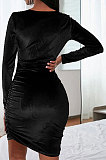 Korea Velvet Sexy Fashion Hollow Out Shirred Detail Collect Waist Mini Dress GB8040