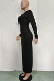 Casual Simple Pure Color High Elastic Cotton Blend Hooded Dress BN9314