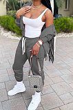 Euramerican Women Pure Color Cardigan Hoodie Zipper Sport Pants Sets ED1104