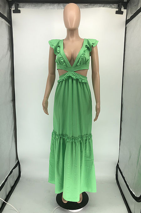 Sexy New Elegant Ruffle V Neck Back Bandage For Party Dress RMH8939