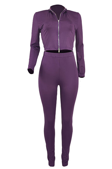 Milk Silk Double Zipper Bodycon Pure Color Pants Sets AGY68538