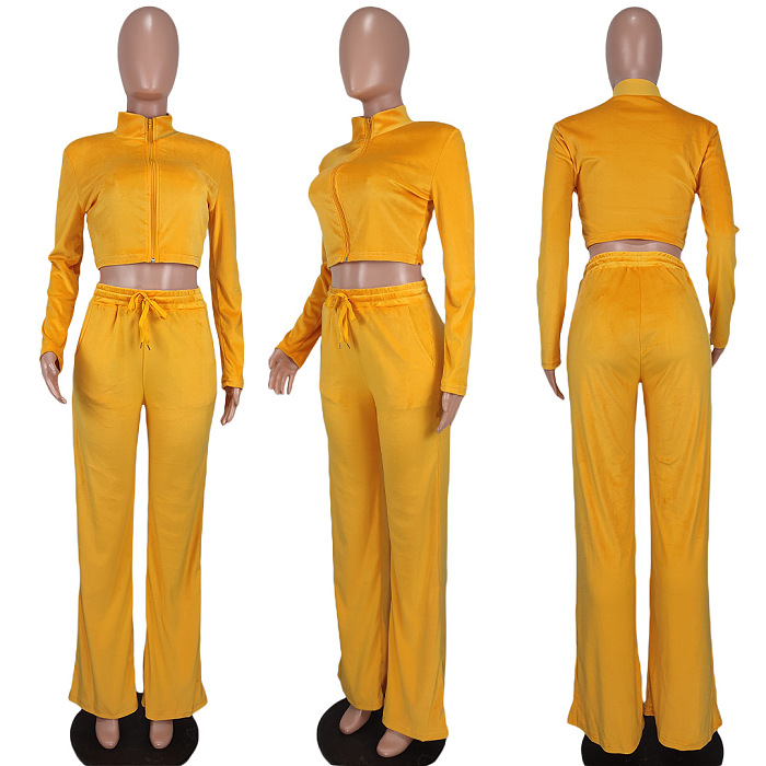 Autumn Winter Velvet Solid Color Zipper Casual Pants Sets BYQ3215