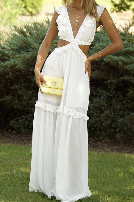 Sexy New Elegant Ruffle V Neck Back Bandage For Party Dress RMH8939