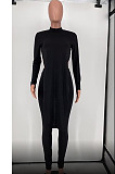 Sexy Cotton Blend Pure Color Long Sleeve Backless Irregularity Tops Skinny Pants Suit HG153