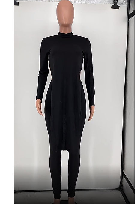 Sexy Cotton Blend Pure Color Long Sleeve Backless Irregularity Tops Skinny Pants Suit HG153