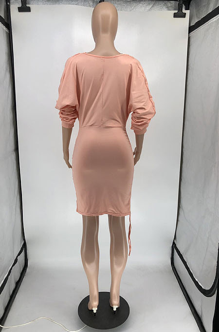Fashion Sexy Long Sleeve Ruffle Slim Fitting Solid Color Hip Dress RMH8948