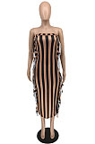 Sexy Nigh Club Stripe Printed Sides Tassel Slim Fitting Strapless Dress RMH8950