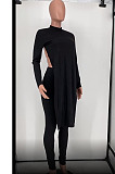 Sexy Cotton Blend Pure Color Long Sleeve Backless Irregularity Tops Skinny Pants Suit HG153