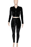 Autumn Winter Trendy Casual Velvet Zipper Coat Drawsting Pants Sets SN390241
