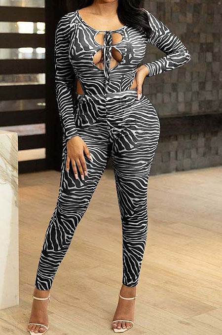 Dew Fashion Design Printed Mest LongSleeve Hollow Out Jumpsuits Two-Piece F88406