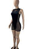 Euramerican Fashion Sexy Korea Velvet Mesh Spaghetti Spliced Romper Shorts ML7465