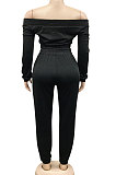 Trendy Pure Color Casual Off Shoulder Bandage Long Sleeve Long Pants Sets CYF5552