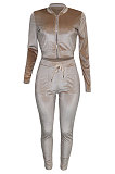Autumn Winter Trendy Casual Velvet Zipper Coat Drawsting Pants Sets SN390241