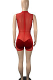 Euramerican Fashion Sexy Korea Velvet Mesh Spaghetti Spliced Romper Shorts ML7465