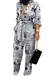 Women Cardigan Printing Tied Casual Jumpsuits LD8615