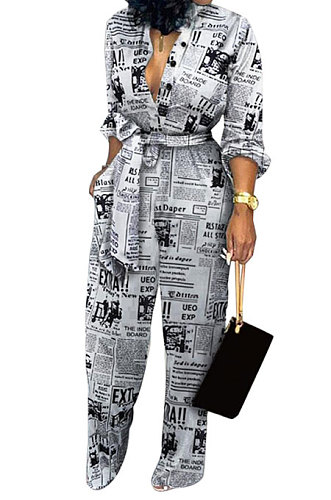 Women Cardigan Printing Tied Casual Jumpsuits LD8615