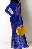 Euramerican Hollow Out Perspectivity Mesh Spaghetti Solid Color Long Dress QQM4230