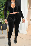 Autumn Winter Trendy Casual Velvet Zipper Coat Drawsting Pants Sets SN390241
