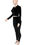 Autumn Winter Trendy Casual Velvet Zipper Coat Drawsting Pants Sets SN390241