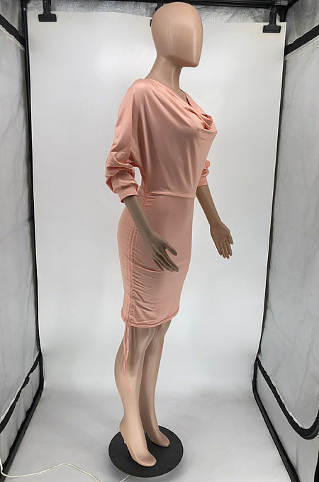 Fashion Sexy Long Sleeve Ruffle Slim Fitting Solid Color Hip Dress RMH8948