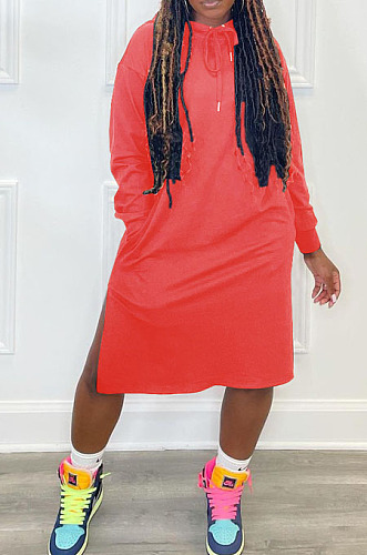 Wholesale Casual Cotton Blend Long Sleeve Loose Hooded Dress LY060 