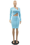 New Cotton Blend Long Sleeve Drawstring Iuuegularity Tops Mini Skirts Suit YMM9093
