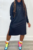 Wholesale Casual Cotton Blend Long Sleeve Loose Hooded Dress LY060 