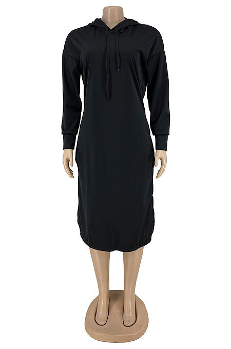 Wholesale Casual Cotton Blend Long Sleeve Loose Hooded Dress LY060 