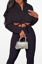 Fashion Simple Pure Color Long Sleeve Drawstring Zipper Coat LY063