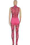 Euramerican Women Stripe Mesh Spaghetti Spliced Sleeveless Bodycon Jumpsuits FFE208