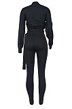 Euramerican Women Fashion Casual Solid Color Dew Waist Pants Sets ED1108