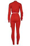 Euramerican Women Fashion Casual Solid Color Dew Waist Pants Sets ED1108